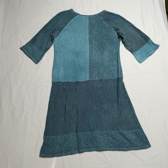 Gudrun Sjoden Stonewashed Teal Floral Stripe Patchwork Pocket Dress XS - Picture 5 of 8